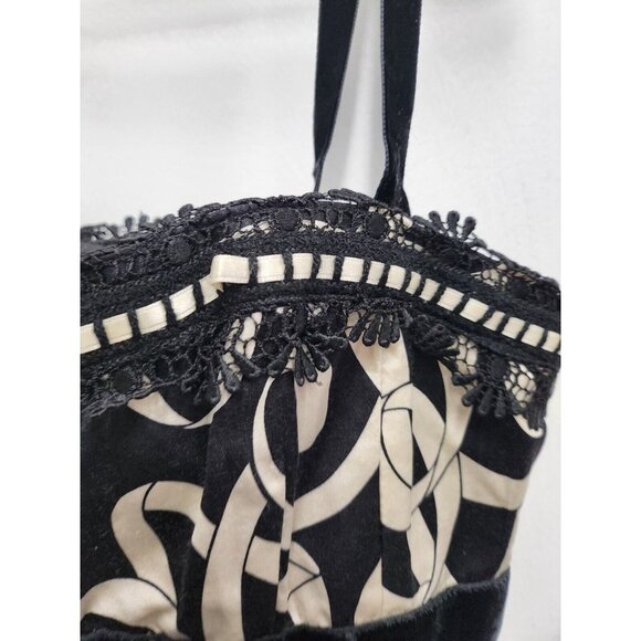 Nanette Lepore Womens Sleeveless Bustier Top Sz 8 Black Ivory Silk Blend Printed - Picture 3 of 9